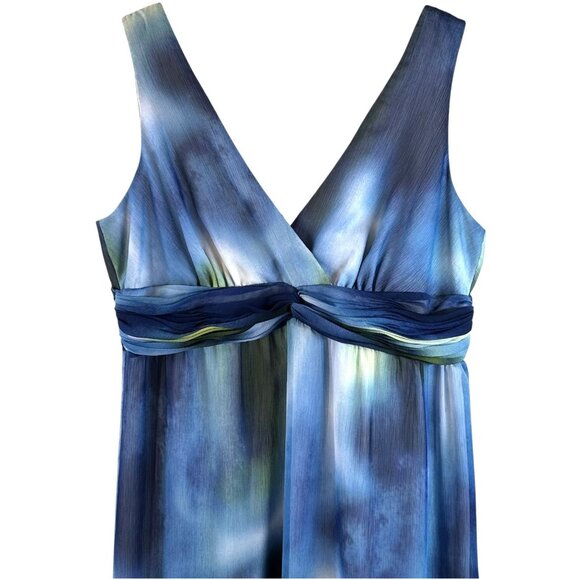 Chico's Blue Tie Dye Gathered Chiffon Maxi Dress Size 2.5 XL - Picture 3 of 5
